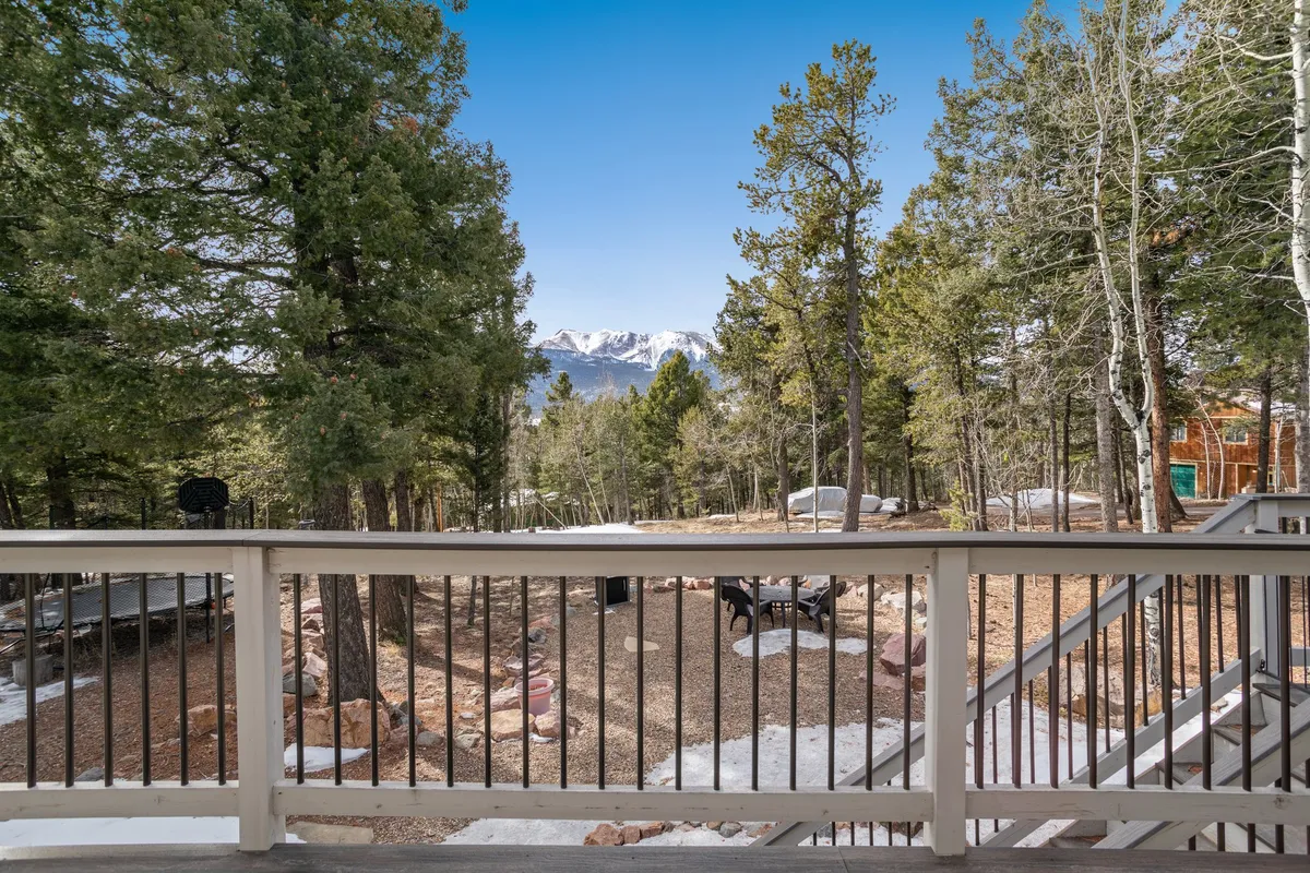This image captures a sweeping view of a mountain range framed by dense pine trees and a gravel area, evoking the sense of being immersed in nature. The tranquil landscape hints at sunrise possibilities, wildlife sightings, and peaceful stargazing—themes central to the surrounding hiking trails highlighted in the section content.